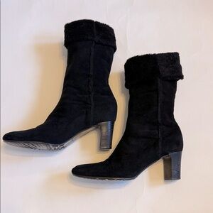 Gozzi EGO Black Suede Heeled Boots with Faux Fur Cuff